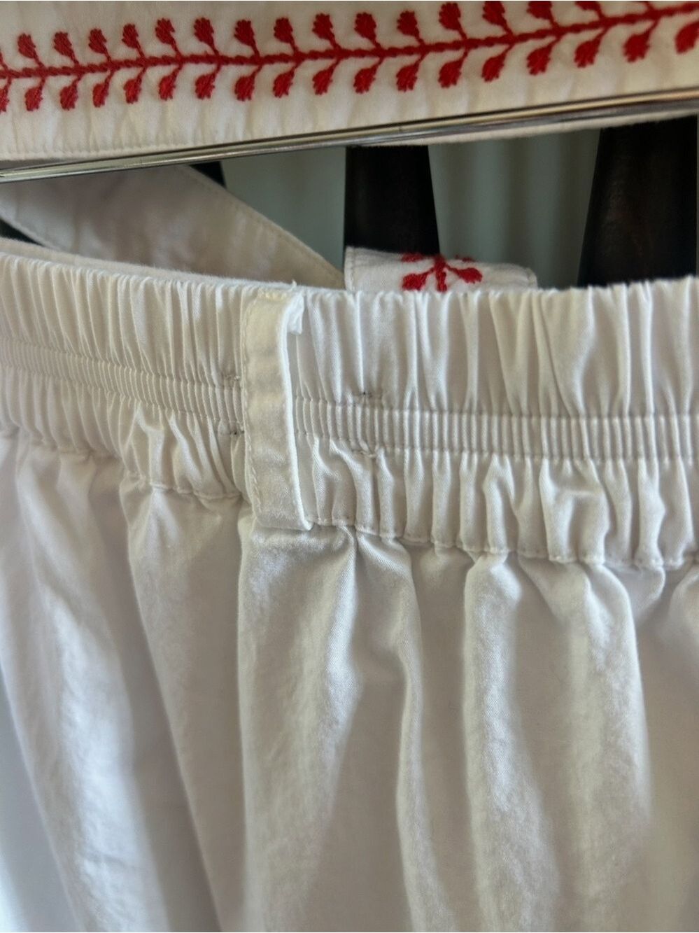 J Crew White Cotton Maxi Skirt Size L Scarlet Red Embroidery Sash Belt Lined - Picture 3 of 16